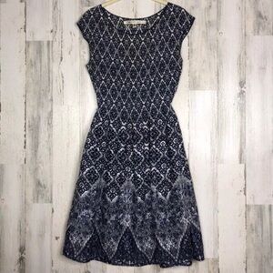 Max Studio Womens Blue Geometric Floral Dress Sz M